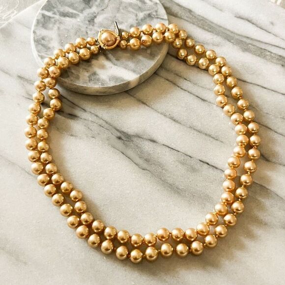 Vintage Kissaka Pearl Necklace - Two/Double Strand Collar, Simulated Round Beads - Picture 1 of 6